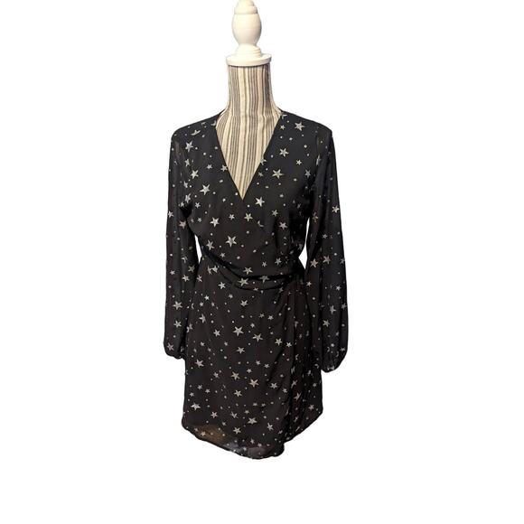 Nasty gal Enchanted Star Wrap black Mini Dress size 8 - Picture 3 of 8